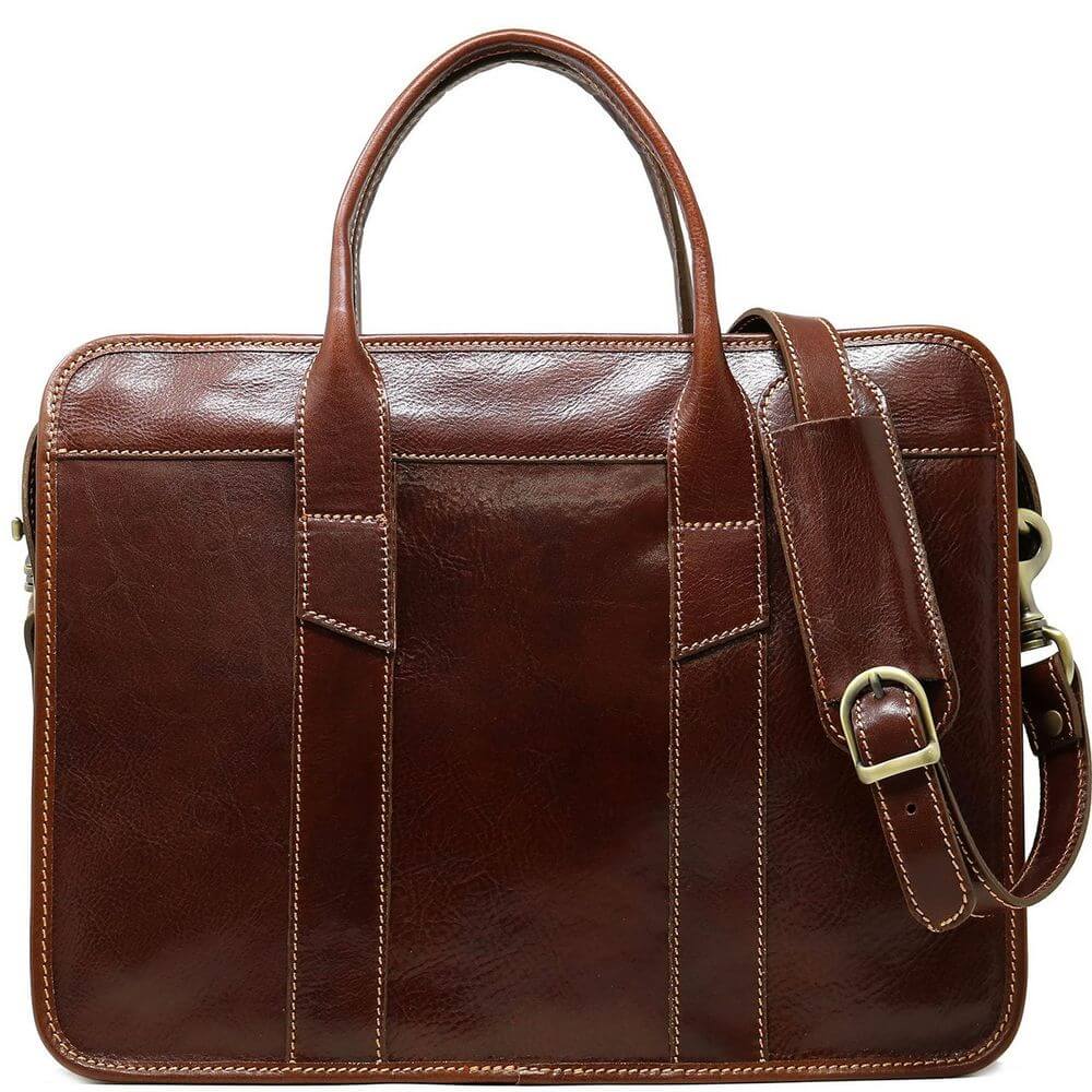 Servieta din piele naturala vachetta, coniac, port laptop 14'', L4454A