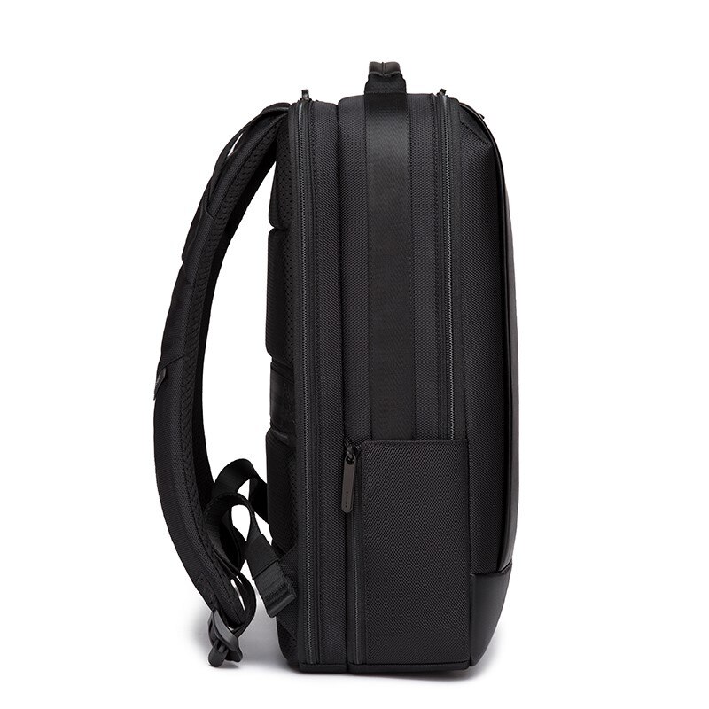 Rucsac laptop 15.6", smart casual, impermeabil, cu insertie de piele ecologica, port de incarcare USB si jack audio, BANGE, 43x31x16 cm, Negru