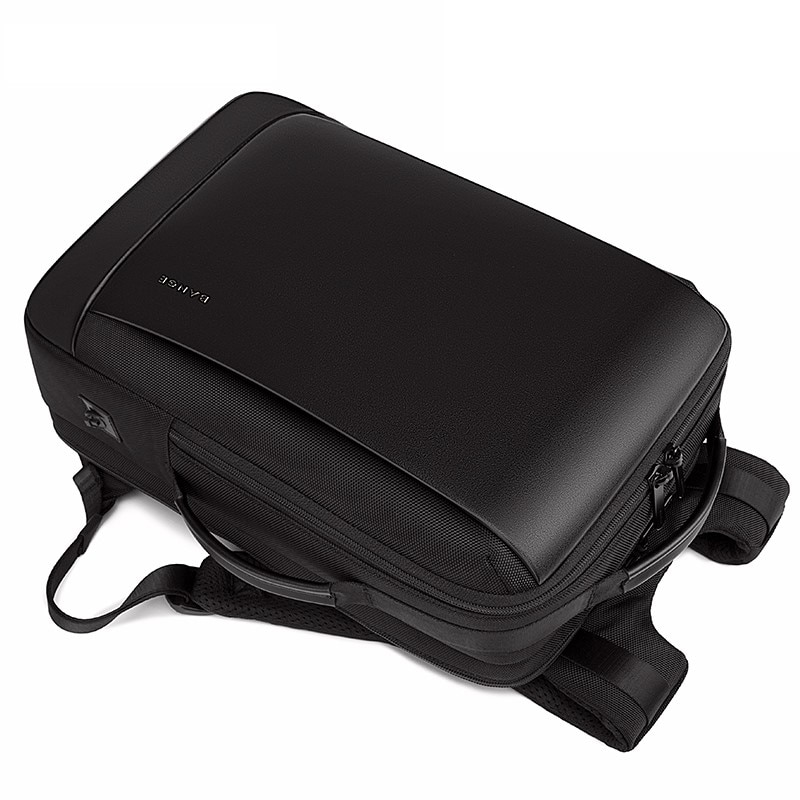Rucsac laptop 15.6", smart casual, impermeabil, cu insertie de piele ecologica, port de incarcare USB si jack audio, BANGE, 43x31x16 cm, Negru