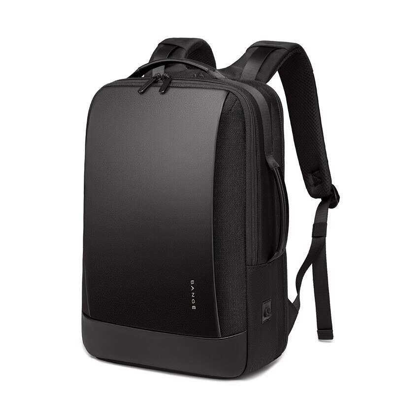 Rucsac laptop 15.6", smart casual, impermeabil, cu insertie de piele ecologica, port de incarcare USB si jack audio, BANGE, 43x31x16 cm, Negru
