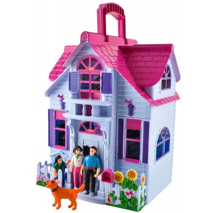 idealSTORE PINK FAMILY VILLA Куклена къща, оборудвана с мебели и 18 уникални аксесоара, 4 стаи, декорирани в различни стилове, развива въображението, креативността и ролевата игра