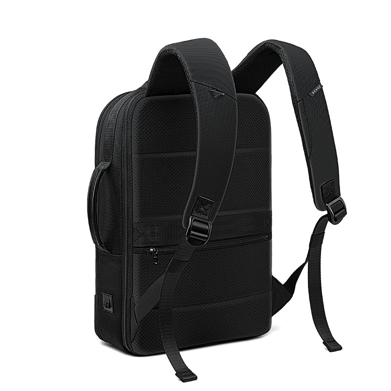 Rucsac laptop 15.6", smart casual, expandabil, cu insertie de piele ecologica, port de incarcare USB si jack audio, BANGE, 43x31x16 cm, Negru