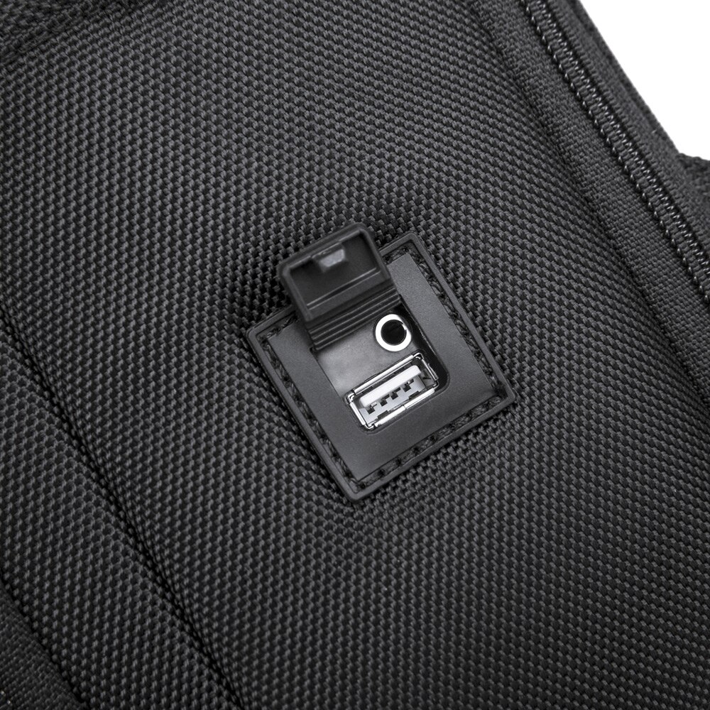 Rucsac laptop 15.6", smart casual, expandabil, cu insertie de piele ecologica, port de incarcare USB si jack audio, BANGE, 43x31x16 cm, Negru