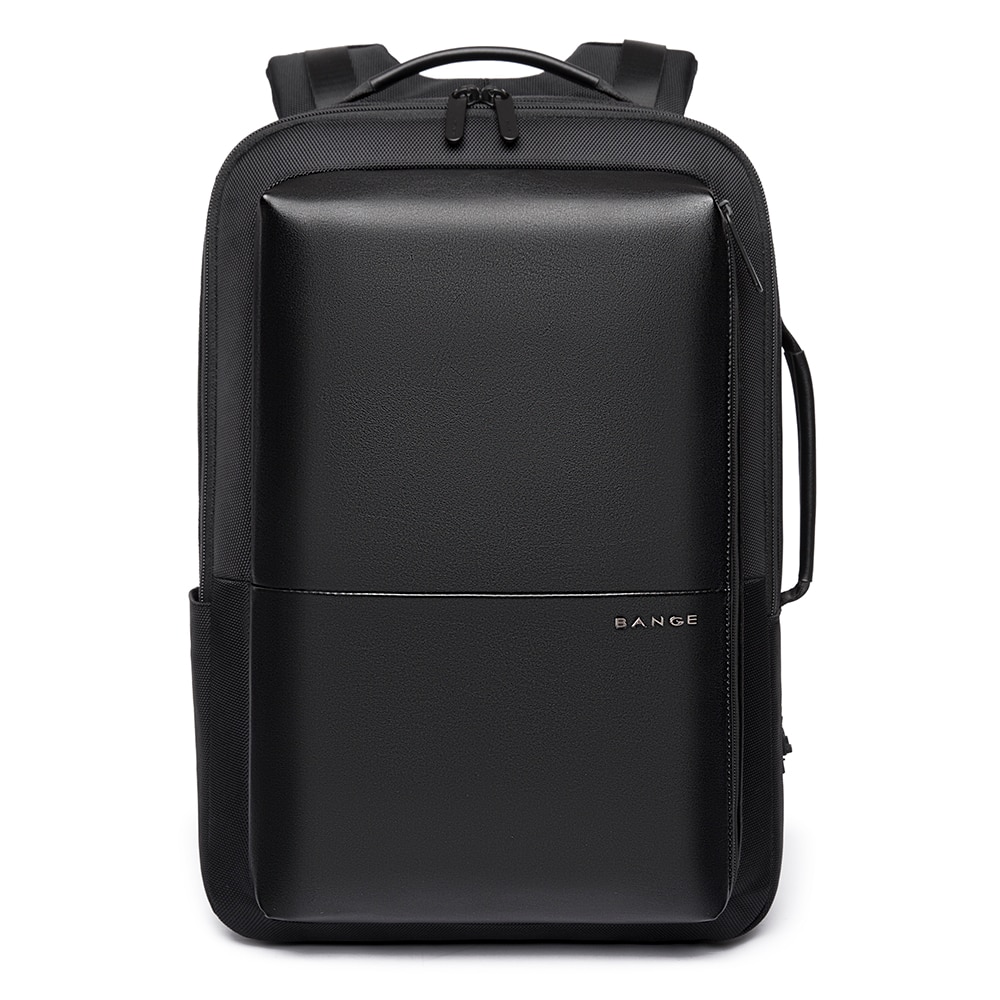 Rucsac laptop 15.6", smart casual, expandabil, cu insertie de piele ecologica, port de incarcare USB si jack audio, BANGE, 43x31x16 cm, Negru