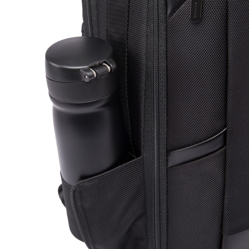 Rucsac laptop 15.6", smart business, expandabil, cu insertie de piele ecologica, port de incarcare USB si jack audio, BANGE, 43x31x16 cm, Negru