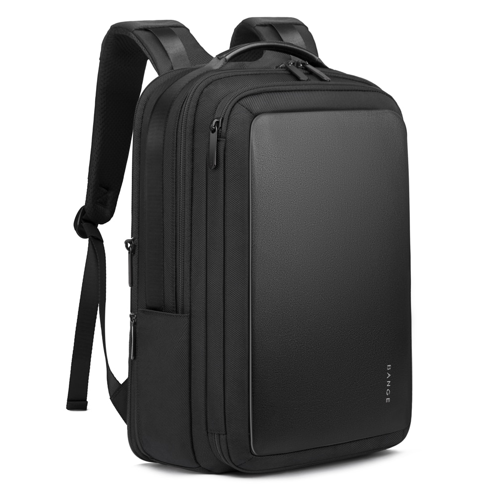 Rucsac laptop 15.6", smart business, expandabil, cu insertie de piele ecologica, port de incarcare USB si jack audio, BANGE, 43x31x16 cm, Negru