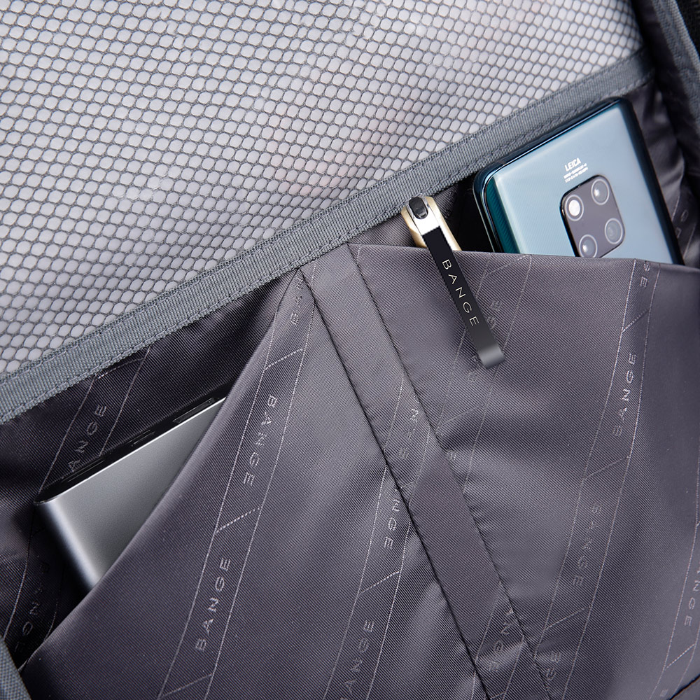 Rucsac laptop 15.6", smart business, expandabil, cu insertie de piele ecologica, port de incarcare USB si jack audio, BANGE, 43x31x16 cm, Negru