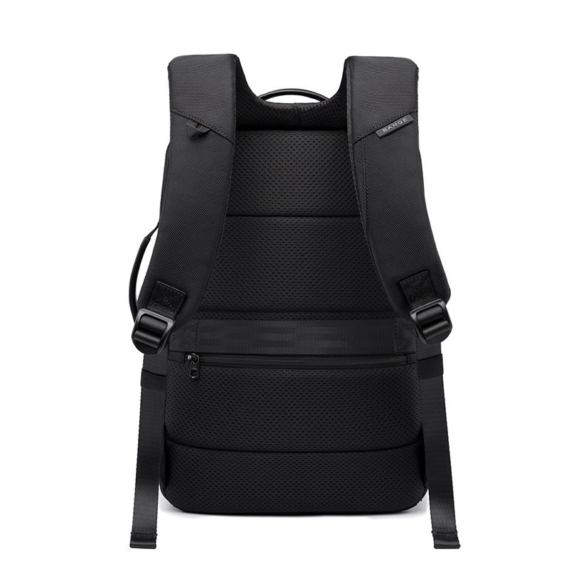Rucsac laptop 15.6", smart business, expandabil, cu insertie de piele ecologica, port de incarcare USB si jack audio, BANGE, 43x31x16 cm, Negru