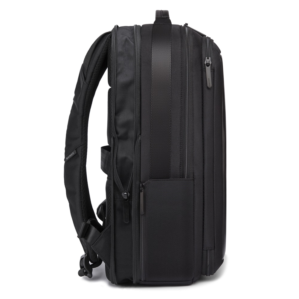 Rucsac laptop 15.6", smart business, expandabil, cu insertie de piele ecologica, port de incarcare USB si jack audio, BANGE, 43x31x16 cm, Negru