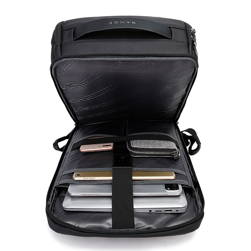 Rucsac laptop 15.6", smart, impermeabil, port de incarcare USB, BANGE, 29x17x47 cm, Negru