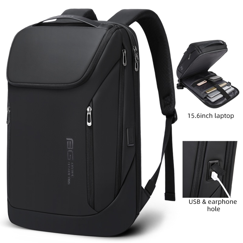 Rucsac laptop 15.6", smart, impermeabil, port de incarcare USB, BANGE, 29x17x47 cm, Negru