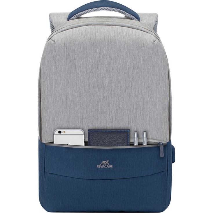 Rucsac laptop Rivacase 7562, 15.6", anti-furt, Grey/Dark blue