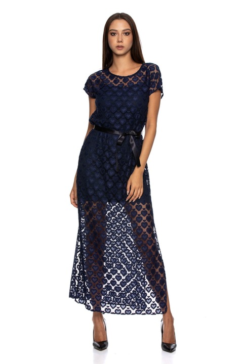 Elegáns női ruha, NATIV, sima, poliészter, kék