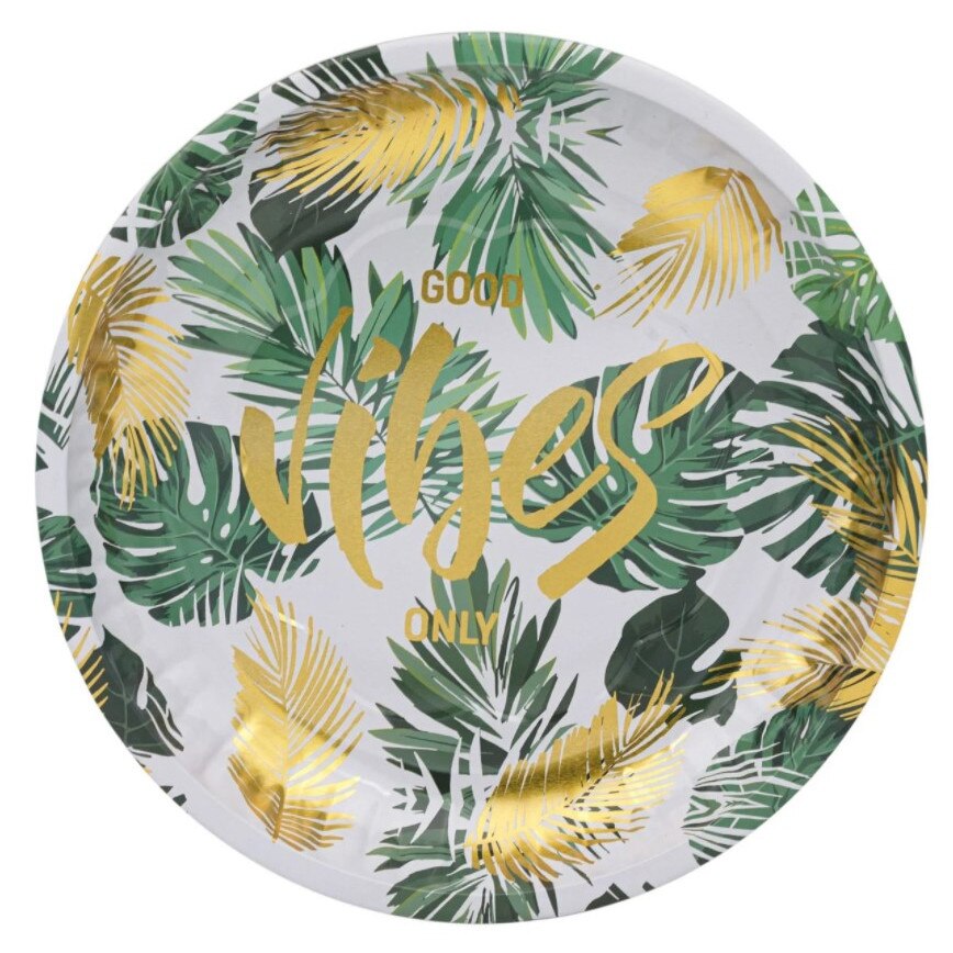 Platou de bucatarie, Zola®, metalic, pentru sarbatori, Good Vibes, 25 cm