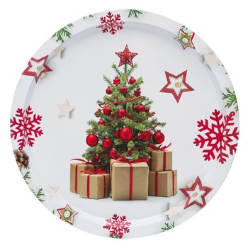 Platou de bucatarie, Zola®, metalic, pentru sarbatori,cu bradut si cadouri, 32 cm Platou de bucatarie, Zola®, metalic, pentru sarbatori,cu bradut si cadouri, 32 cm