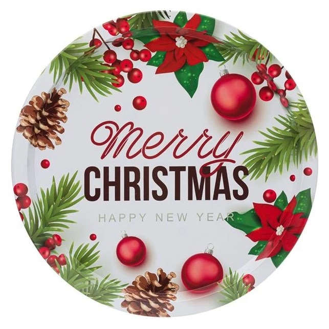 Platou de bucatarie, Zola®, metalic, pentru sarbatori, Merry Christmas, 32 cm