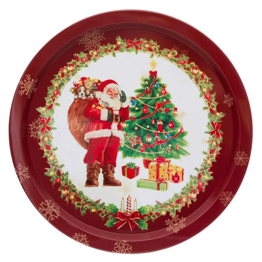 Platou de bucatarie, Zola®, metalic, pentru sarbatori cu Mos Craciun si bradut, 32 cm