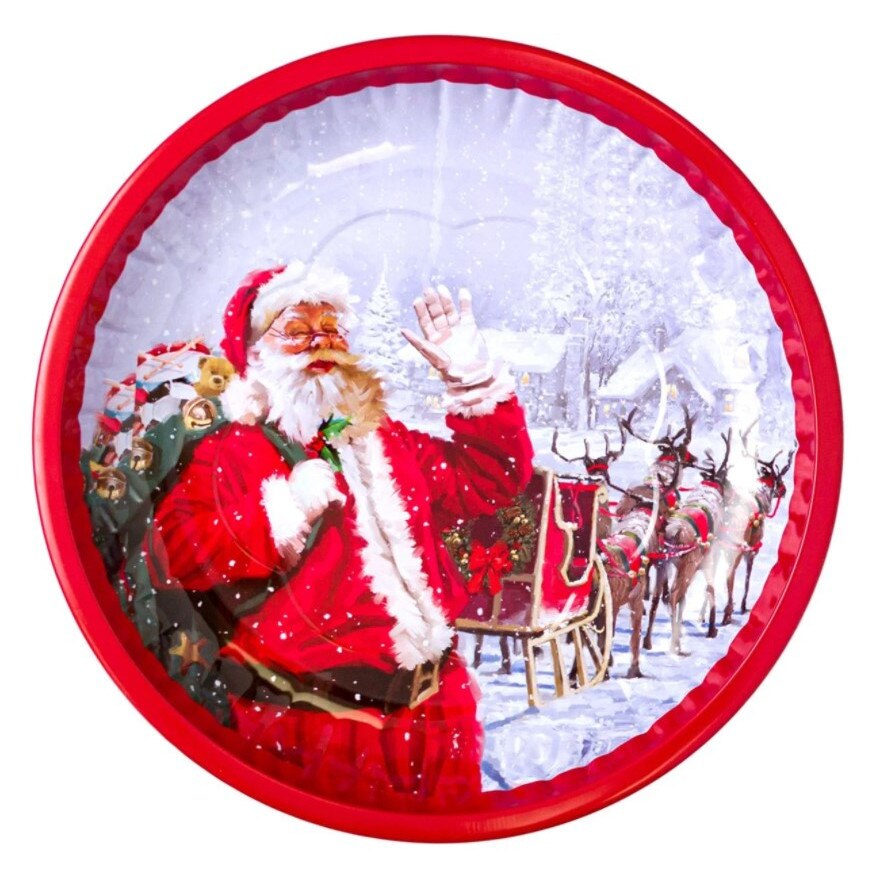 Platou de bucatarie, Zola®, metalic, pentru sarbatori, Mos Craciun cu reni, 26 cm