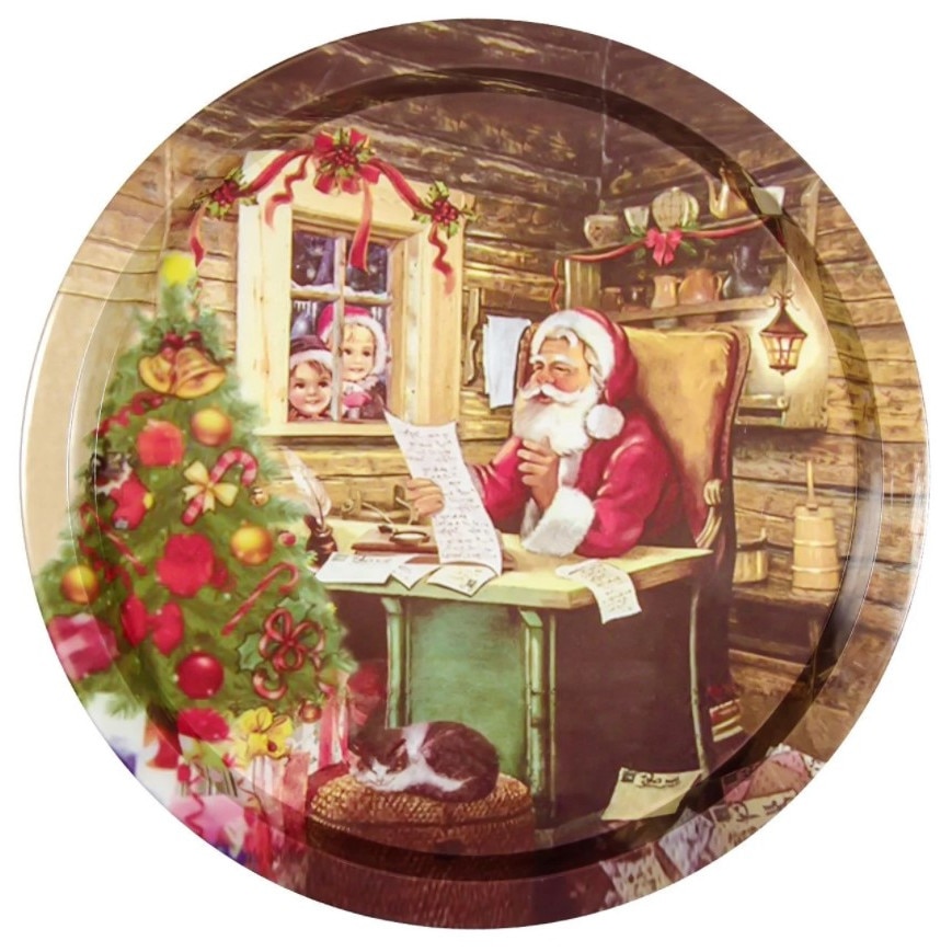 Platou de bucatarie, Zola®, metalic, pentru sarbatori, Mos Craciun la birou, 26 cm