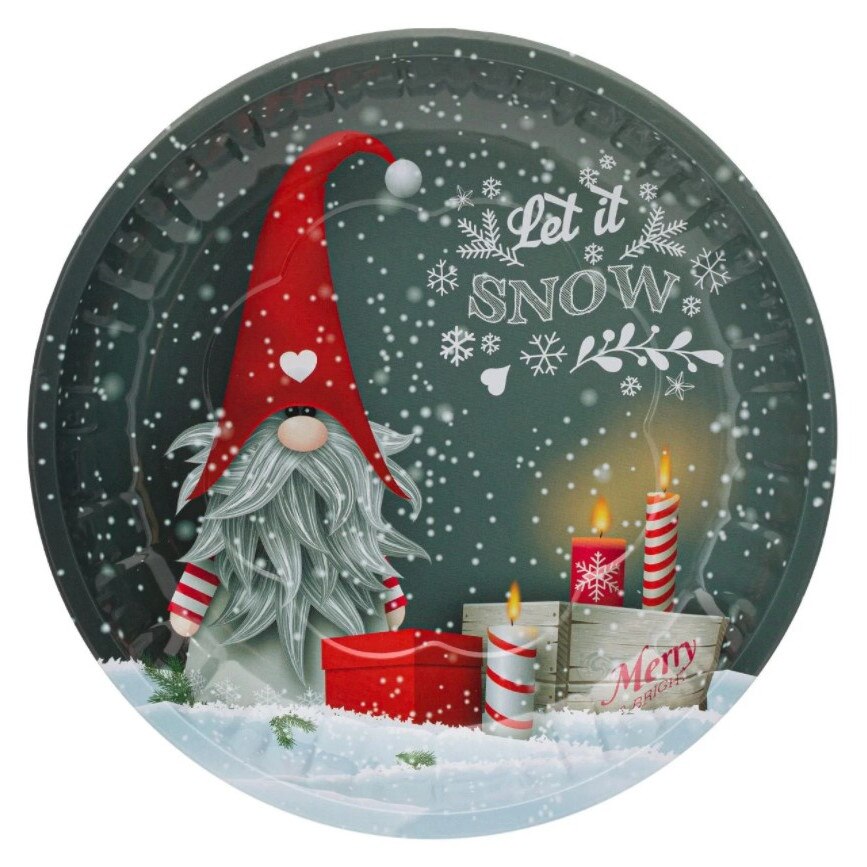 Platou de bucatarie, Zola®, metalic, pentru sarbatori, cu figurina, Let It Snow, 26 cm