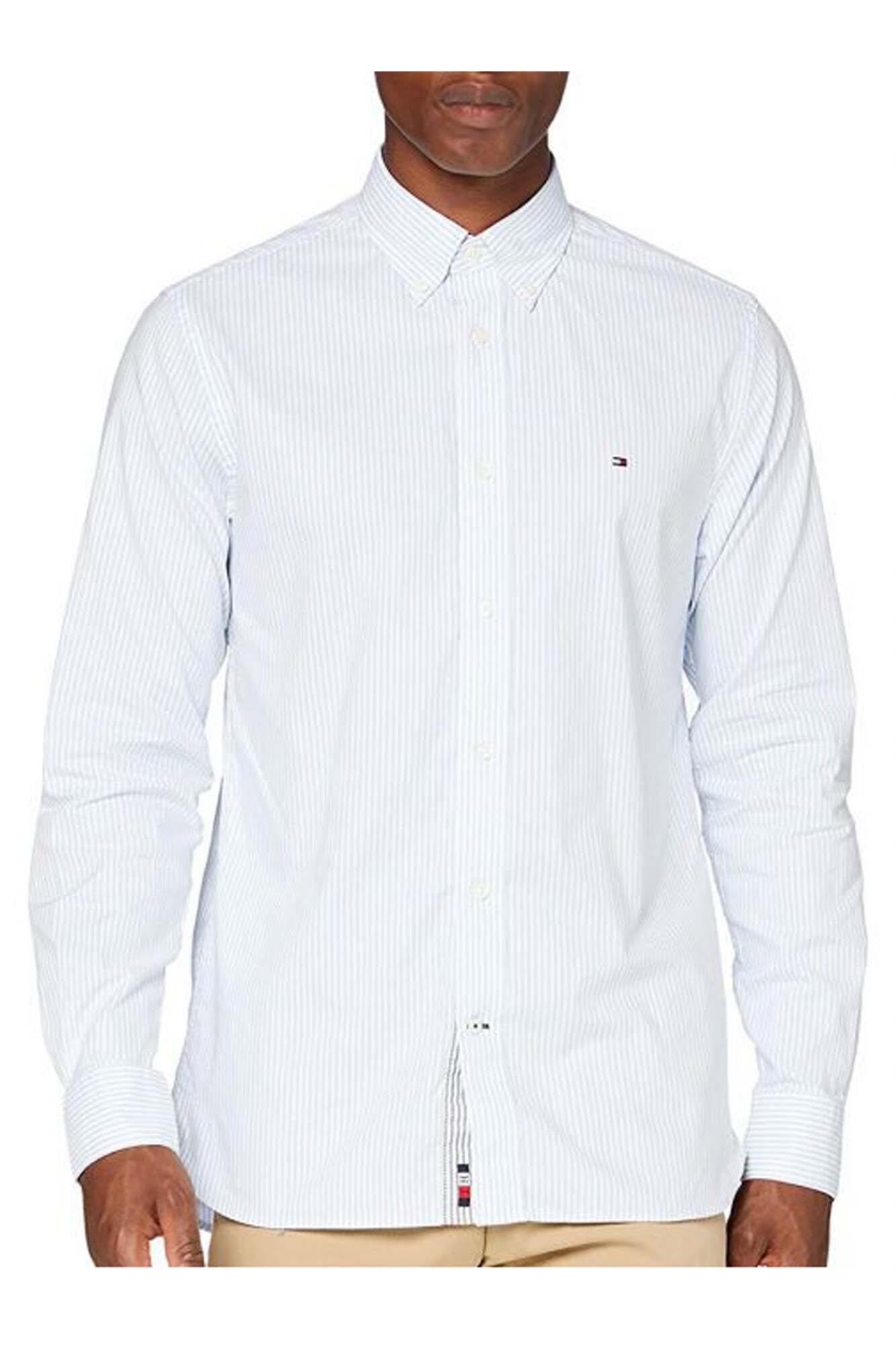 Camasa barbati cu imprimeu in dungi, Tommy Hilfiger, Albastru/Alb, XL