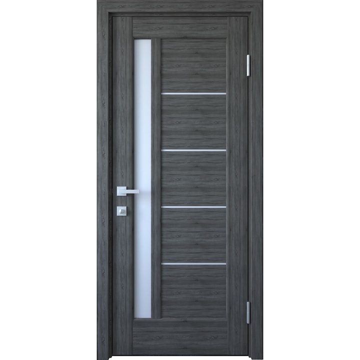 London prémium UVC fóliás, üveges, síkban záródó beltéri ajtó, 90 x 210 x 9 - 15, szürke színben, jobbos