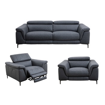 Set canapea 3 locuri cu 2 reclinere electrice, 2 fotolii cu recliner electric, Model 50283, Stofa, Port USB, Tetiere reglabile Set canapea 3 locuri cu 2 reclinere electrice, 2 fotolii cu recliner electric, Model 50283, Stofa, Port USB, Tetiere reglabile