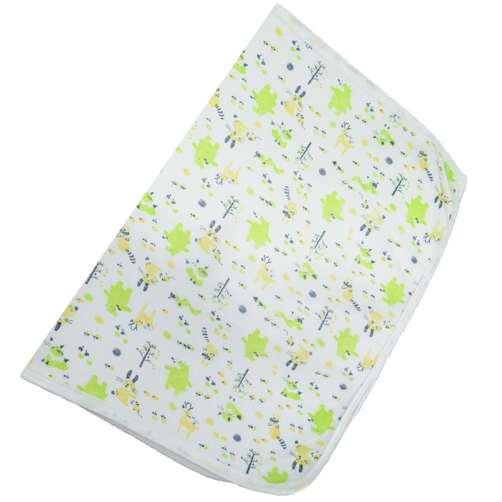 Aleza impermeabila si refolosibila din bumbac 70 x 50 cm pentru baieti Mini Junior PRR-7, Verde 0 luni +