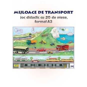 Mijloace de transport - joc didactic cu 20 de piese Mijloace de transport - joc didactic cu 20 de piese