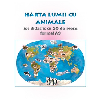 Harta lumii cu animale - joc didactic cu 30 de piese Harta lumii cu animale - joc didactic cu 30 de piese