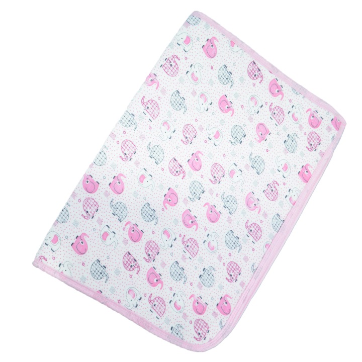 Aleza impermeabila si refolosibila din bumbac 60 x 40 cm pentru fete, Mini Junior ALZ0209R, Roz 0 luni +