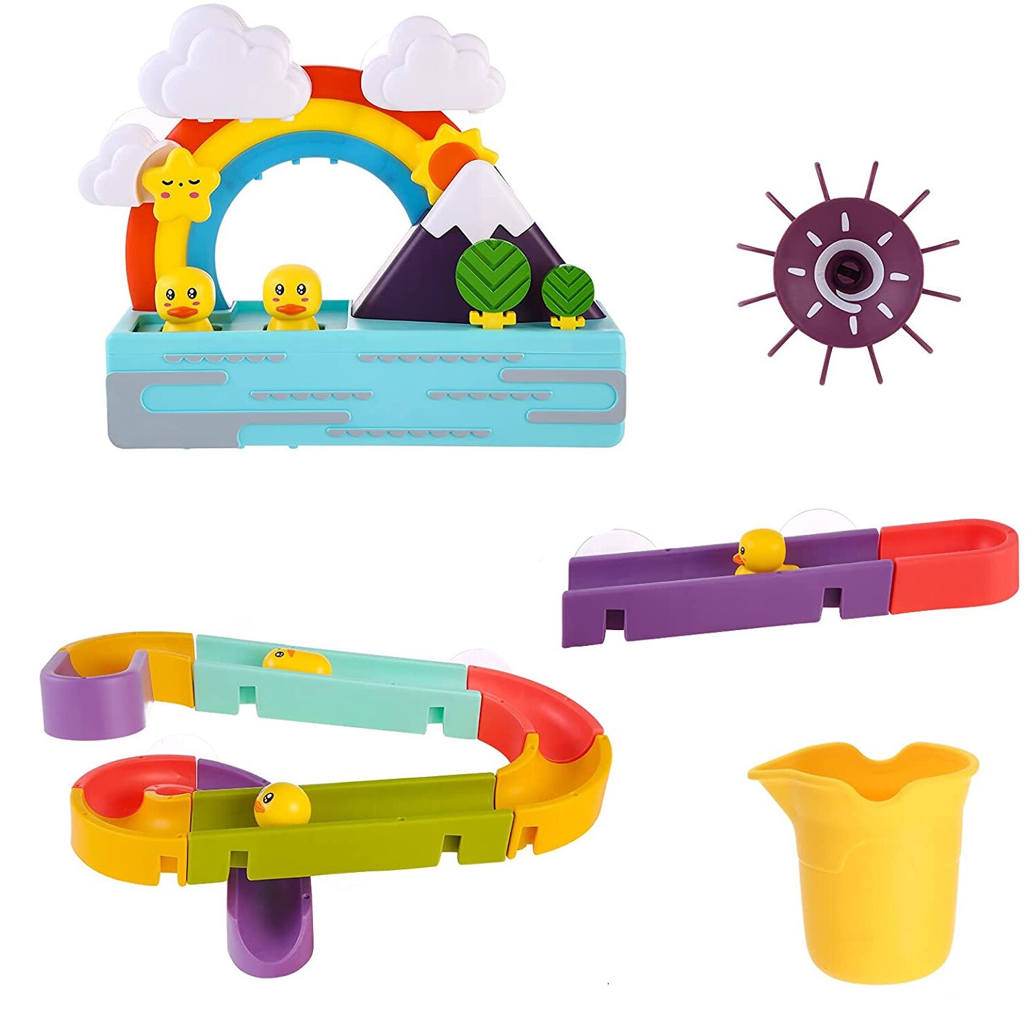 Jucarie de baie Kidprotect® Rollercoaster 8666-33A, cu ventuze, cu ratuste, tobogan, multicolor