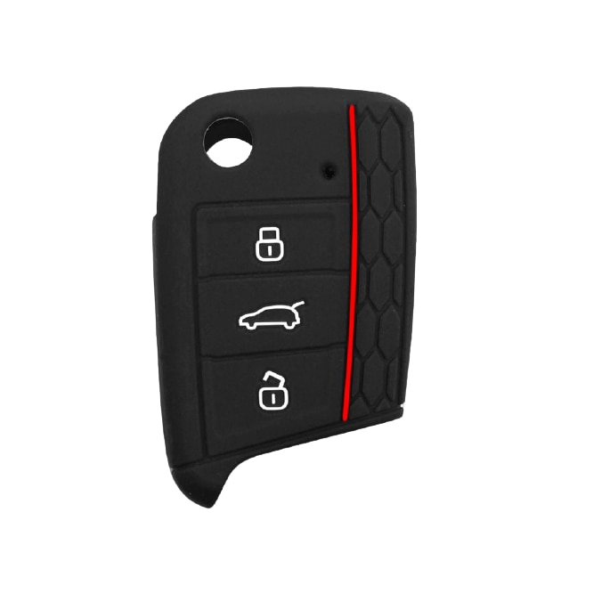 Husa cheie din silicon, compatibila cu Volkswagen Golf 7, Tiguan, Polo, Skoda Octavia, Kodiaq, Karoq, Fabia, cu lamela, tip briceag, Negru