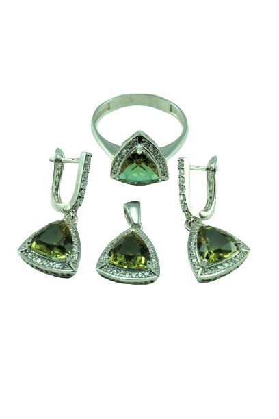 Set cercei, inel si pandantiv din argint 925 TSR cu pietre semipretioase zultanit si zirconiu model 6