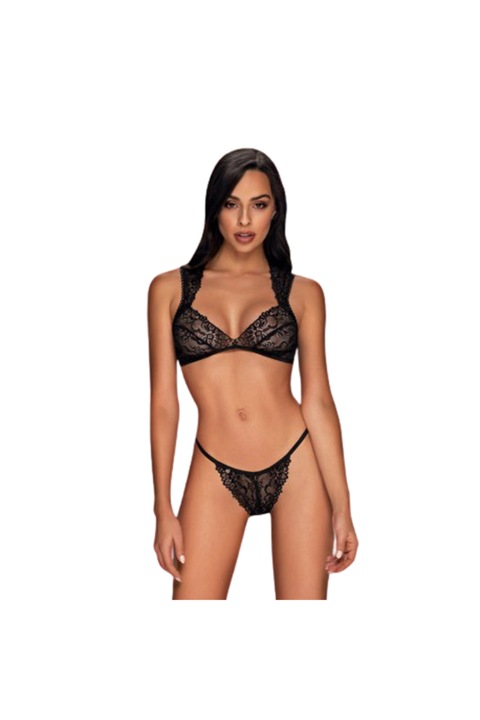 Szexi Elisetta szett, mely melltartóból és tangabugyiból áll, fekete, L-XL