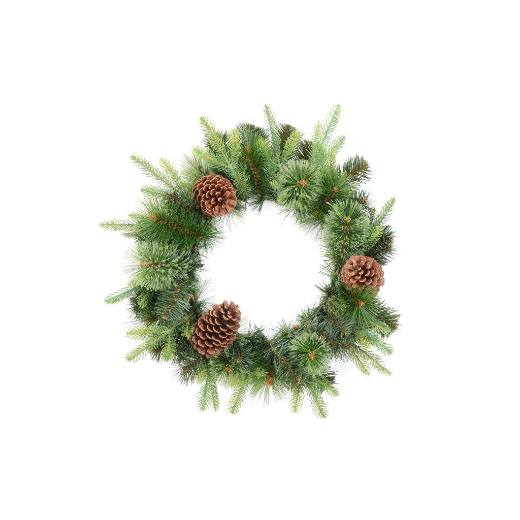 Coronita de Craciun, neimpodobita din crengi artificiale, verde, cu conuri, 55 cm