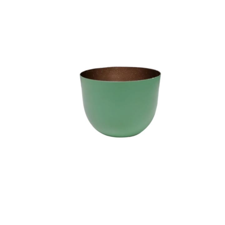 Ghiveci decor din metal, verde menta cu interior rosegold, 10x10x8.5 cm