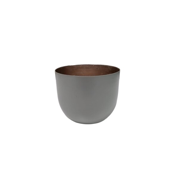 Ghiveci decorativ din metal, gri cu interior rosegold, 10x10x8.5cm