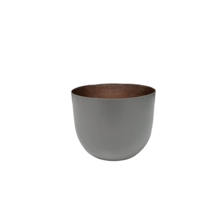 Ghiveci decorativ din metal, gri cu interior rosegold, 10x10x8.5cm