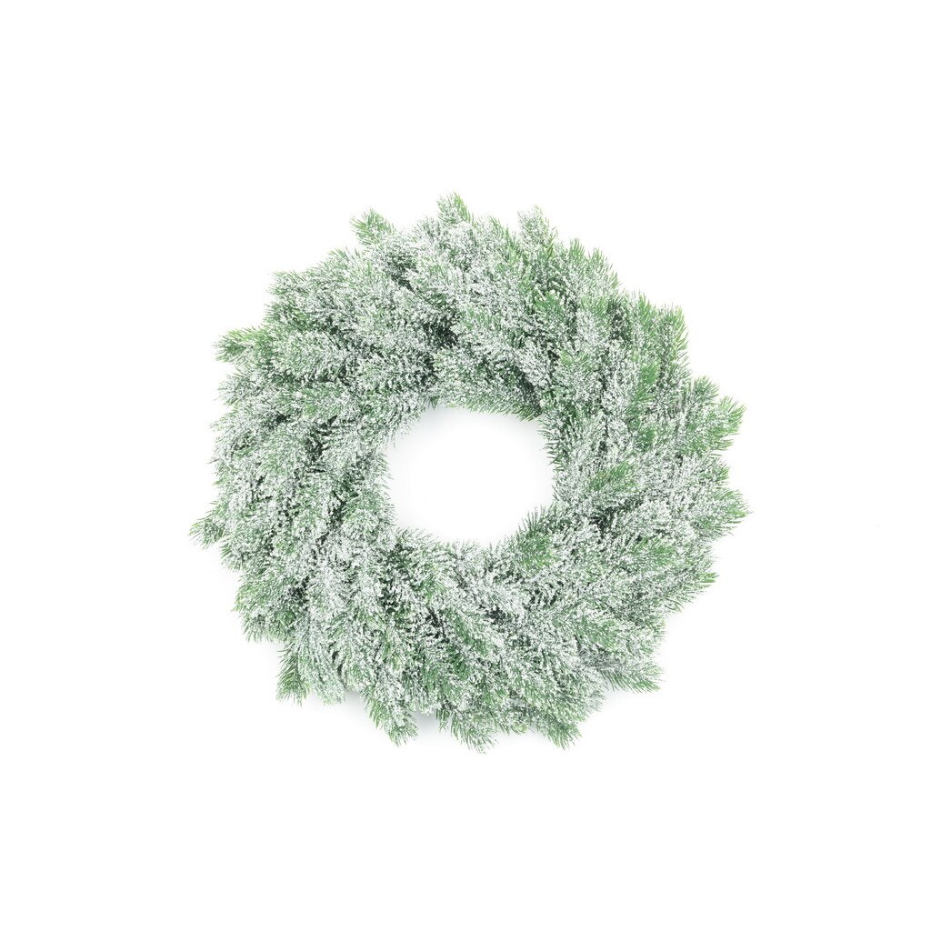 Coronita de Craciun, neimpodobita din crengi artificiale, verde cu alb, 40 cm