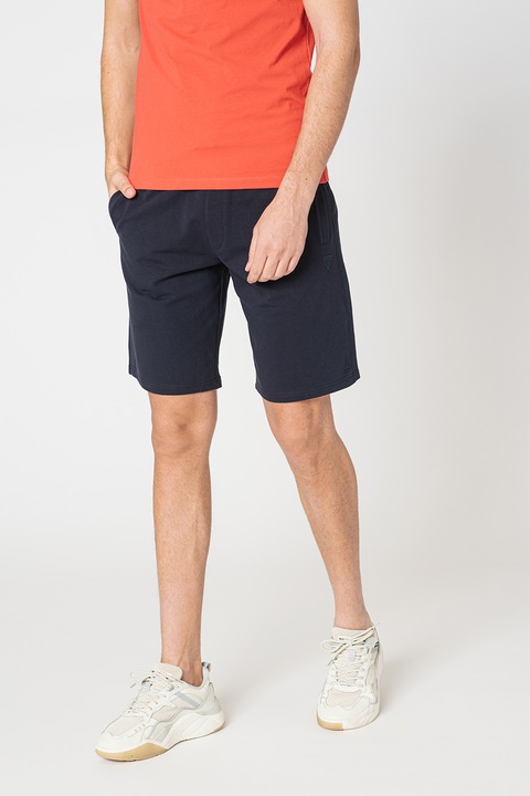 GUESS, Pantaloni scurti din amestec de bumbac cu logo aplicat, Bleumarin