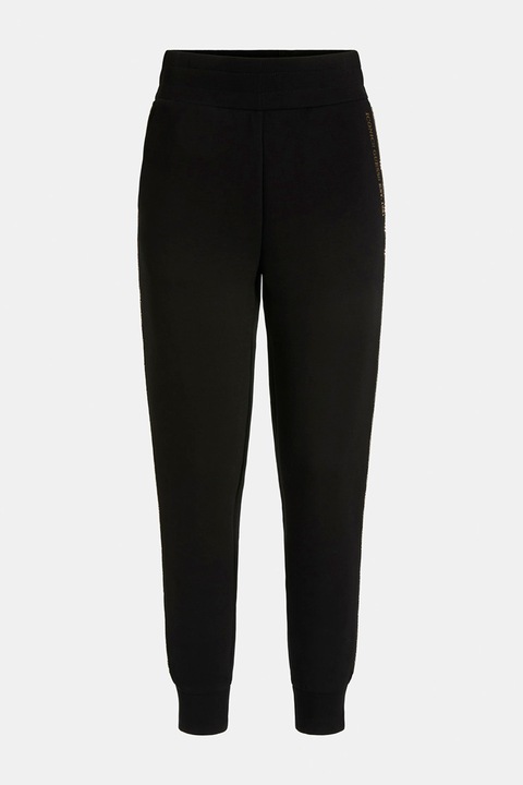GUESS, Pantaloni cu talie inalta si detalii texturate, Negru