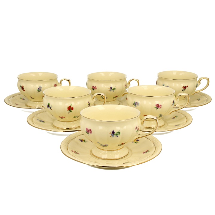 Set 6 cesti cafea/ceai England, Duo, Portelan, 6x220 ml, Crem
