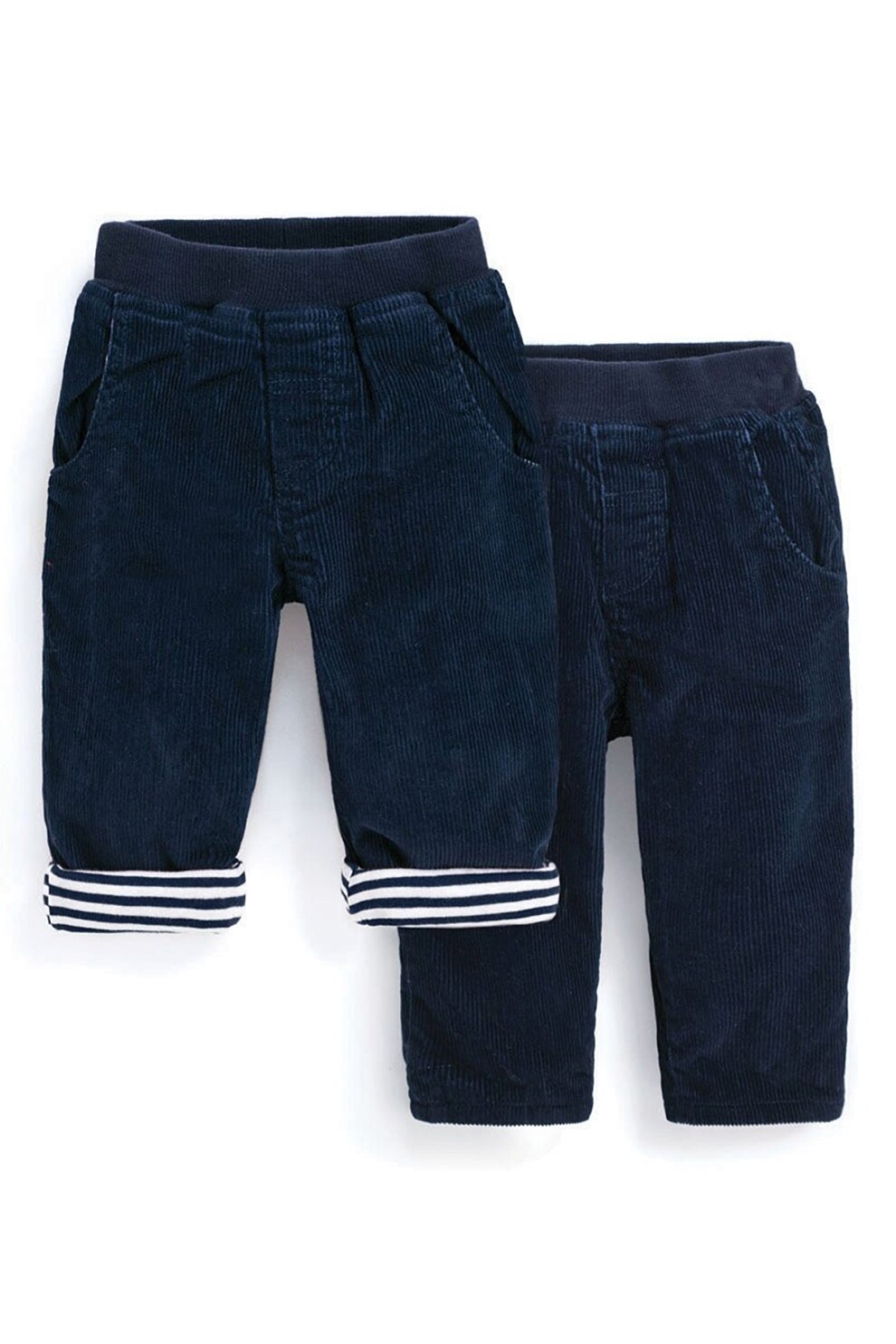 JoJo Maman Bebe, Pantaloni de bumbac cu aspect striat, bleumarin inchis, alb