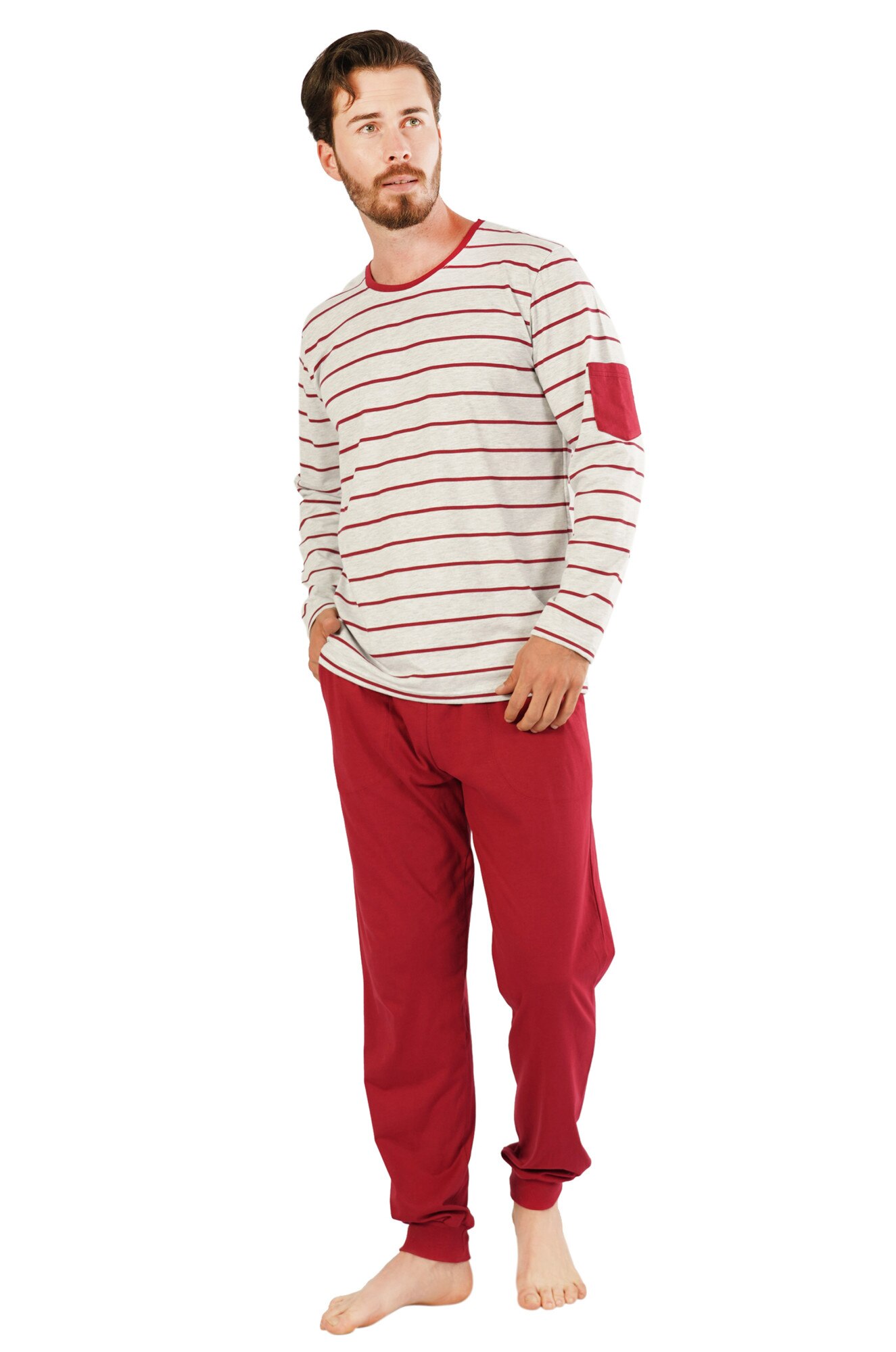 Pijama barbati Gazzaz by Vienetta, model Osaka ,gri melange/rosu