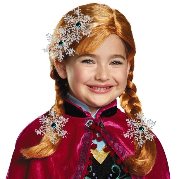 Peruca Anna Frozen cu par roscat si 4 fulgi, one size, +5 ani