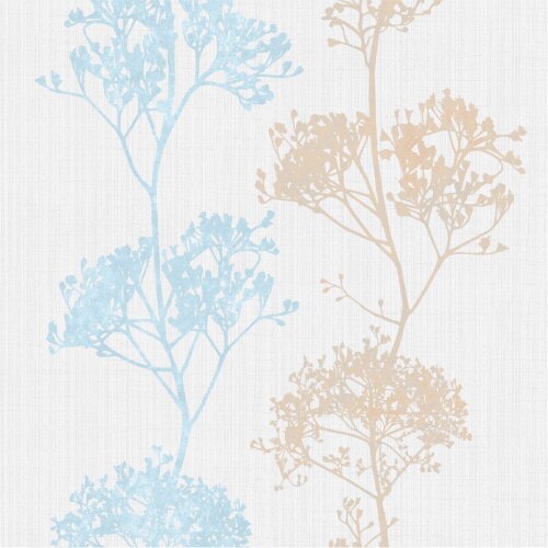 Tapet netesut, Deco 372418, model arbori, stil modern, 10.05 x 0.53 m, alb, albastru si crem