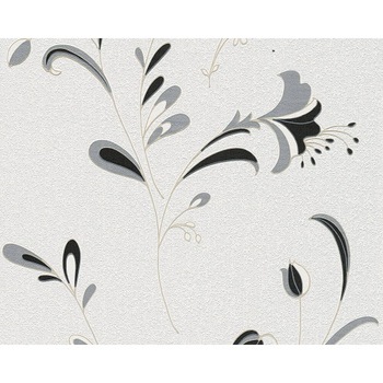 Tapet hartie, Deco 106742, model floral, stil modern, 10 x 0.53 m, alb, gri si negru Tapet hartie, Deco 106742, model floral, stil modern, 10 x 0.53 m, alb, gri si negru