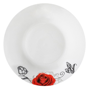 Farfurie adanca din portelan cu model rosu, Marbest Grand Shop , alb, 23 cm Farfurie adanca din portelan cu model rosu, Marbest Grand Shop , alb, 23 cm