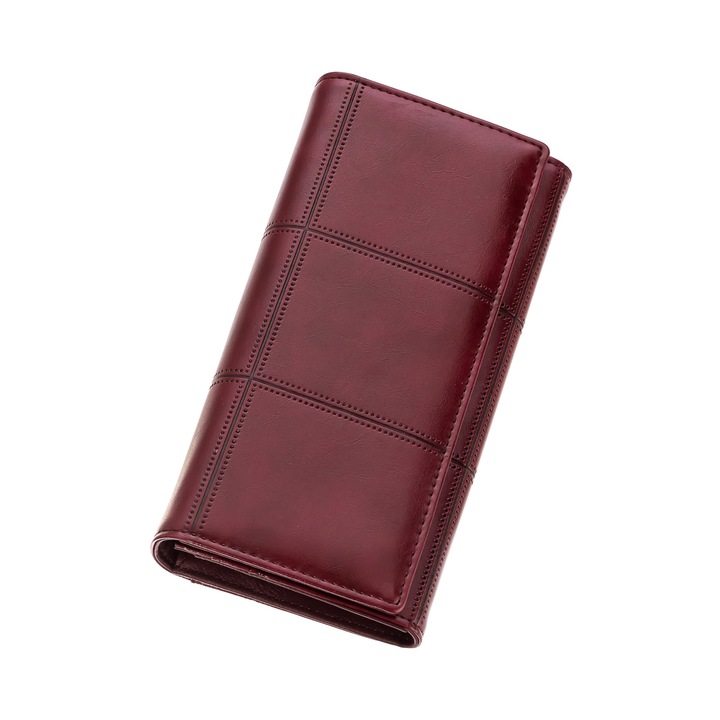 Portofel dama LinePoint, confectionat din piele naturala, Visiniu